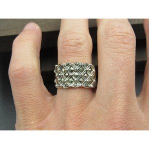 Size 7.75 Sterling Silver Large Marcasite Stones Cool Band Ring